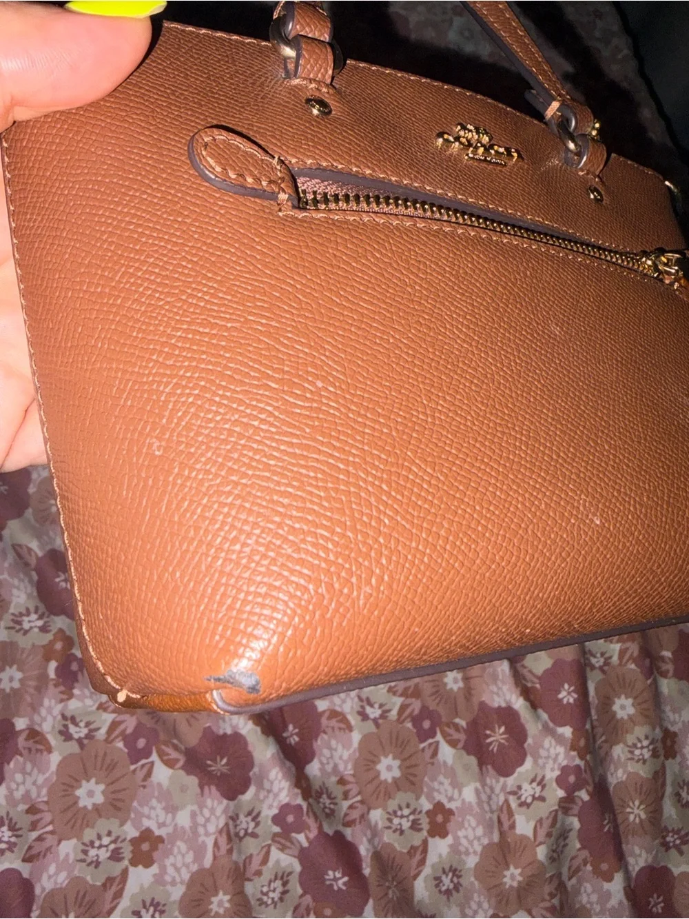 Coach Brown Pebbled Leather Zip Satchel mini  with Gold Hardware